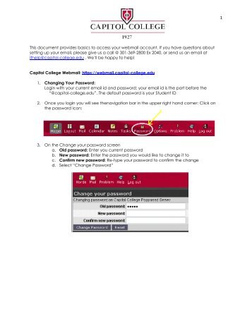 Capitol College Webmail Guide - Mail :: Welcome to Capitol College