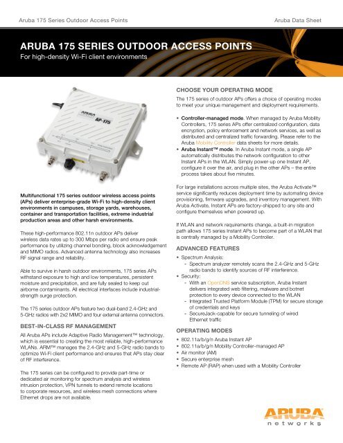 Aruba 175 Series Outdoor Access Points Aruba Networks