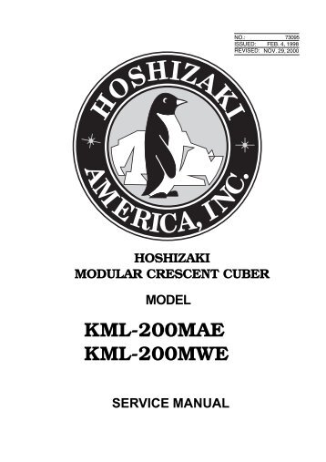 KML-200MAE KML-200MWE - Hoshizaki America, Inc.