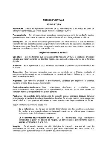 NOTAS EXPLICATIVAS ACUICULTURA Acuicultura: Cultivo de ...