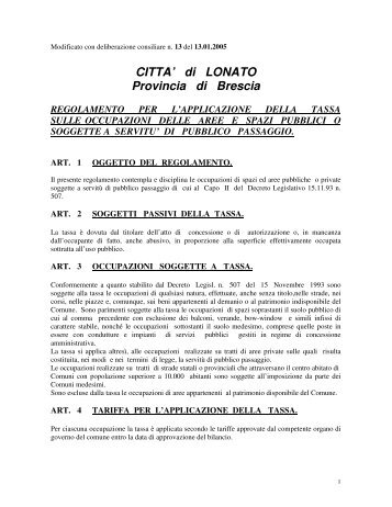 CITTA' di LONATO Provincia di Brescia REGOLAMENTO PER L ...