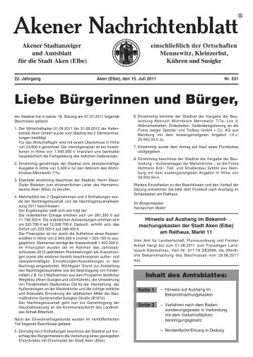 Ausgabe 531 vom 15.07.2011 - Stadt Aken (Elbe)