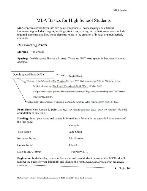 Mla Basics For High School Students Christian Brothers Academy