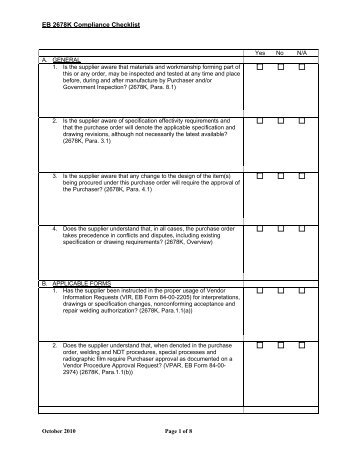 EB 2678K Compliance Checklist - Electric Boat Corporation