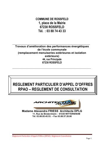 REGLEMENT PARTICULIER D'APPEL D'OFFRES ... - Rossfeld.fr