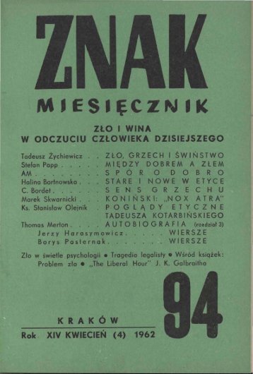 Nr 94, kwiecieÅ 1962 - Znak