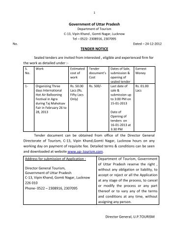 Tender Document - Uttar Pradesh Tourism