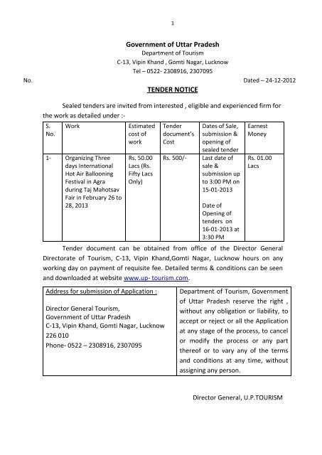 Tender Document - Uttar Pradesh Tourism