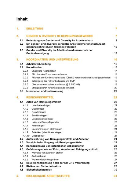 LEITFADEN für Reinigungskräfte, Objektleiter ... - Arbeitsinspektion