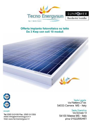 Offerta impianto fotovoltaico su tetto Da 3 Kwp ... - Tecno Energysun