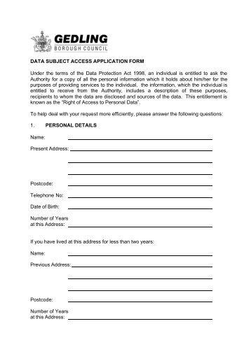 Subject Access Request Form (Data Protection) - Gedling Borough ...