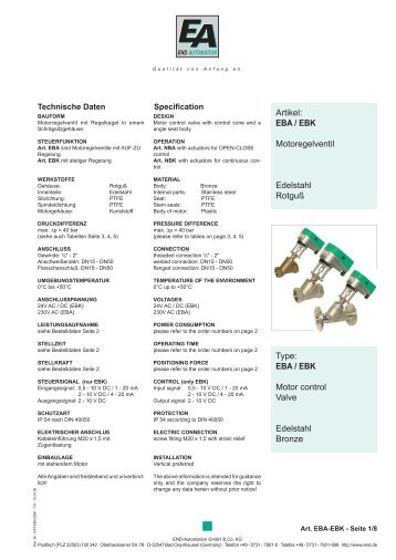 EBA / EBK Motor control Valve Edelstahl Bronze