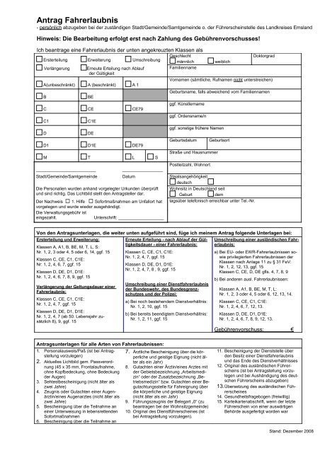 Antrag Fahrerlaubnis - Samtgemeinde Lengerich