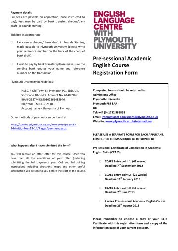 Pre-sessional Academic English Course Registration Form