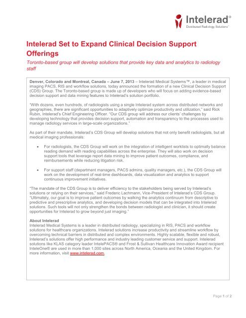 Intelerad Set to Expand Clinical Decision Support Offerings