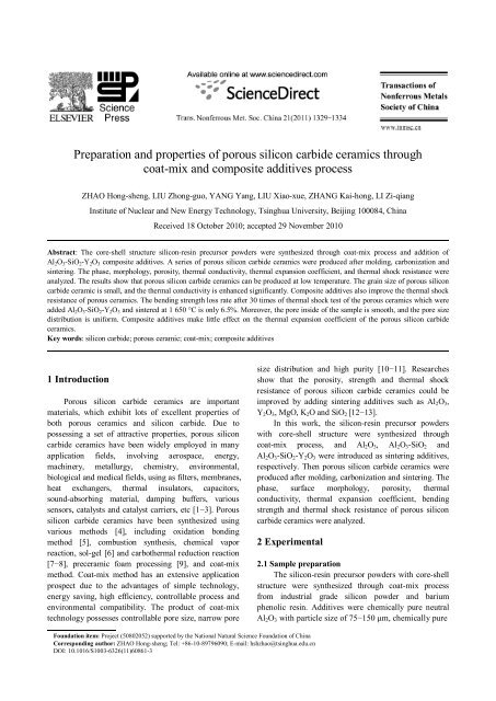 Preparation and properties of porous silicon carbide ceramics ...