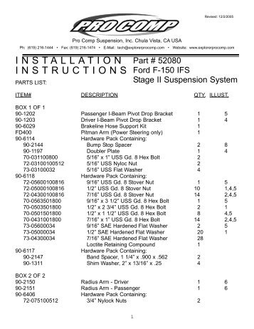 INSTALLATION INSTRUCTIONS - Pro Comp USA