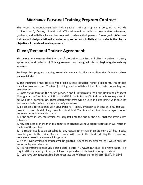 Personal trainer client agreement