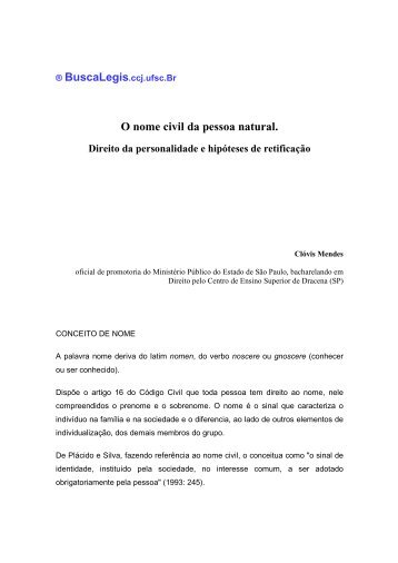 O nome civil da pessoa natural. - BuscaLegis