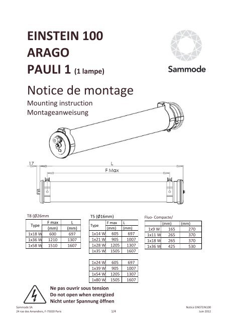 EINSTEIN 100 ARAGO PAULI 1 (1 lampe) Notice de ... - Sammode