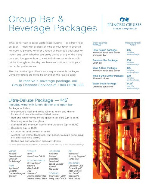 Group Bar & Beverage Packages - Princess Cruises
