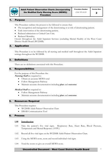 Incorporating The Modified Early Warning Score (MEWS) Procedure
