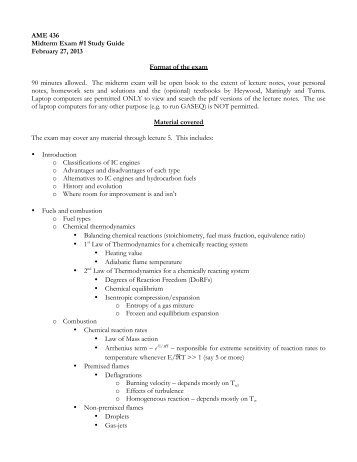 AME 436 Midterm Exam #1 Study Guide February 27, 2013 Format ...