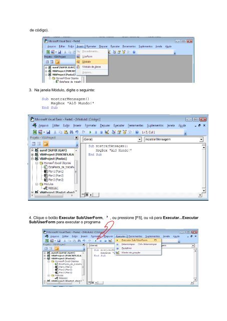 Tutorial 1 - BÃ¡sico do VBA do Excel Este tutorial ... - Site Prof. Bertolo