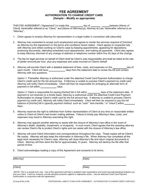 FEE AGREEMENT - Professional Liability Fund