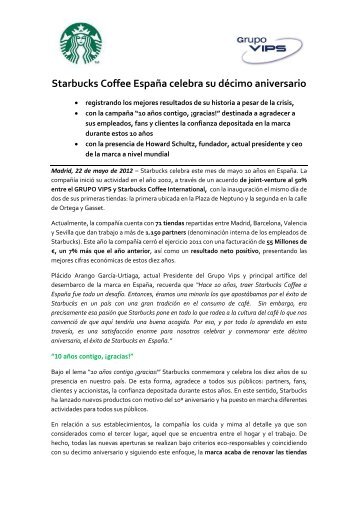 Starbucks Coffee EspaÃ±a celebra su dÃ©cimo aniversario