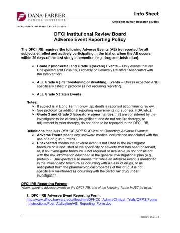 DFCI IRB Adverse Event Reporting Policy - Dana-Farber/Harvard ...