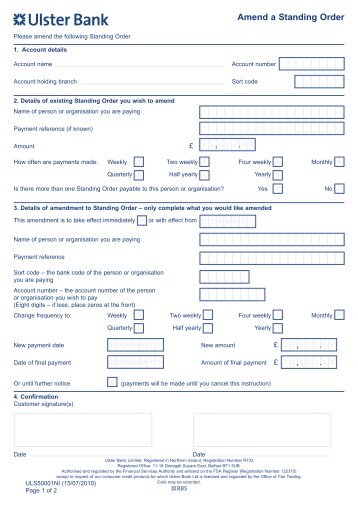 Amend a Standing Order , . , . , . - Ulster Bank