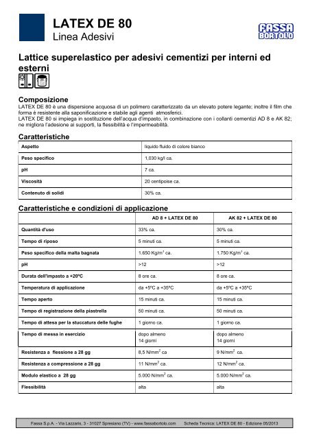 Scheda tecnica LATEX DE 80 - Fassa Bortolo