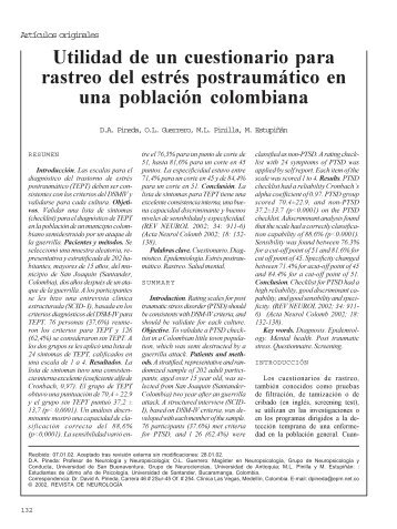 Utilidad de un cuestionario para rastreo del estrÃ©s postraumÃ¡tico en ...