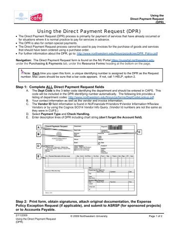 Using the Direct Payment Request - Northwestern University