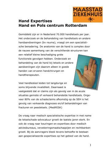 Hand Expertises Hand en Pols centrum Rotterdam - voor de HAND