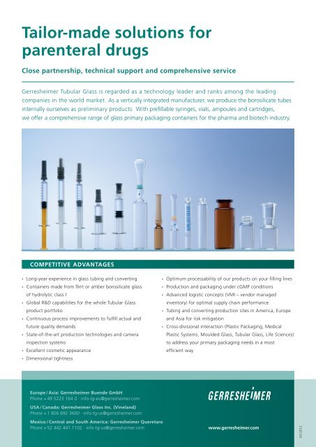 Tailor-made solutions for parenteral drugs - Gerresheimer