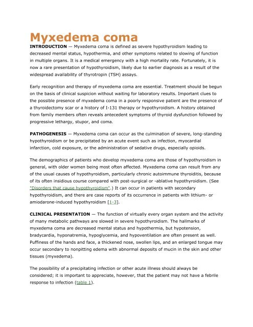 Myxedema Coma Departamento De Medicina Interna Hospital