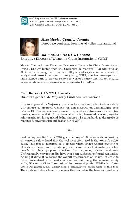 Ms. Marisa Canuto - International Centre for the Prevention of Crime