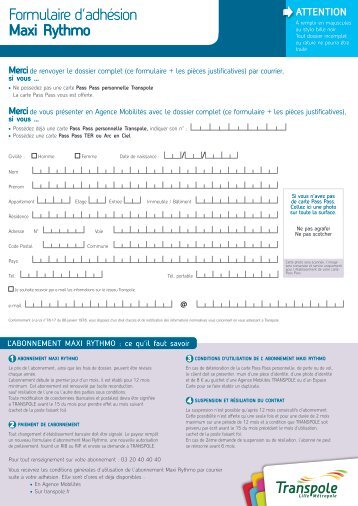 Formulaire d'adhÃ©sion Maxi Rythmo - Transpole