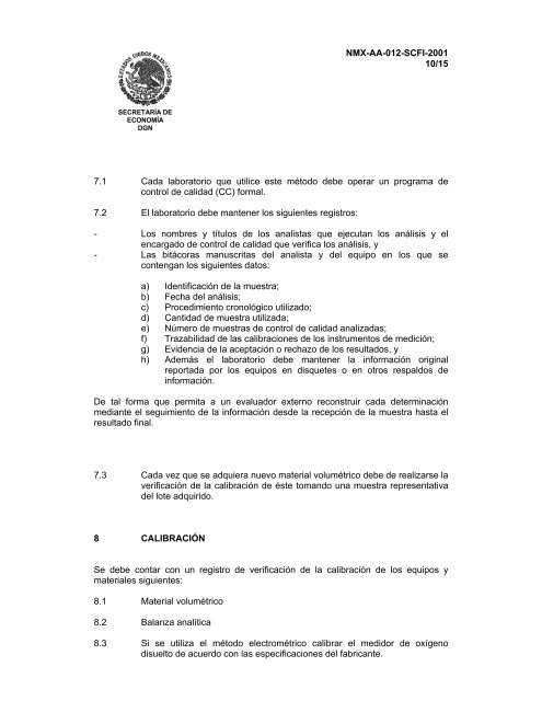 NMX-AA-012-SCFI-2001 ANÁLISIS DE AGUA - DETERMINACIÓN ...