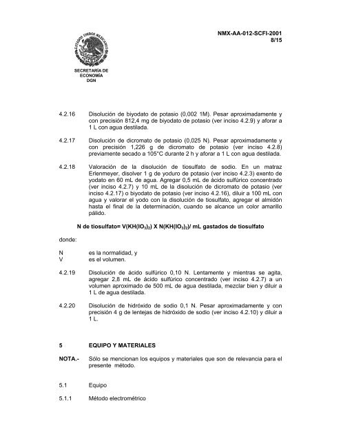 NMX-AA-012-SCFI-2001 ANÁLISIS DE AGUA - DETERMINACIÓN ...