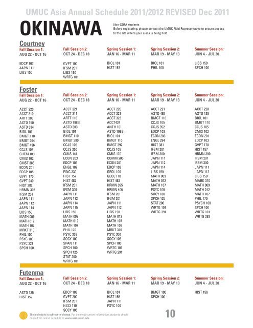 Annual Schedule 2011/2012 - UMUC Asia - University of Maryland ...