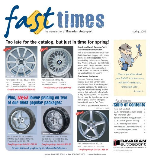 Fast Times, Bavarian Autosport's free BMW newsletter, Spring 2005