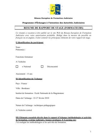 RESUME DE RAPPORT DE STAGE (FORMATEURS)