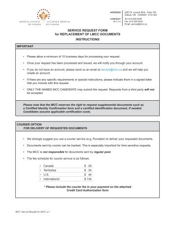 Service Request form - Medical Council of Canada