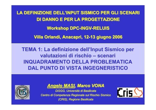 TEMA 1: La definizione dell'Input Sismico per valutazioni ... - ReLUIS