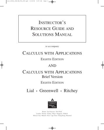 Instructors Guide and Solutions Manual - Pearson Learning Solutions