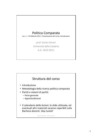 lezione 01.pdf - Facolta' di Scienze Politiche - UniversitÃ  della ...