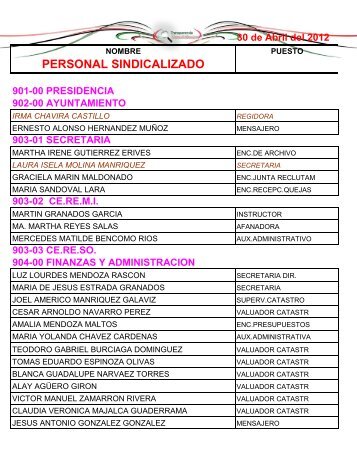 PERSONAL SINDICALIZADO - Municipio de Cuauhtemoc